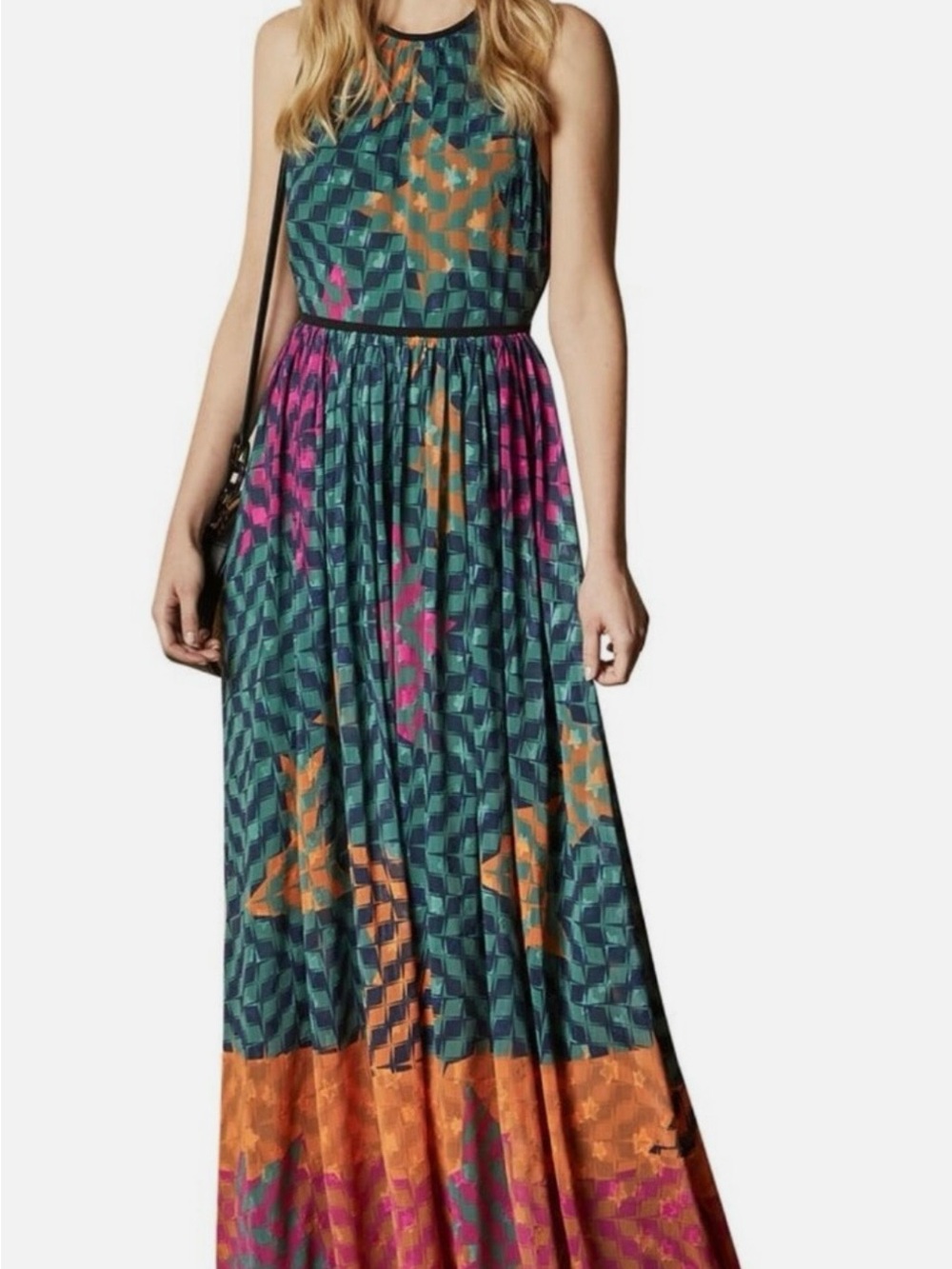 Ted Baker  Zohzoh Pinata Sleeveless Geometric Maxi Dress in Teal, Orange & Pink